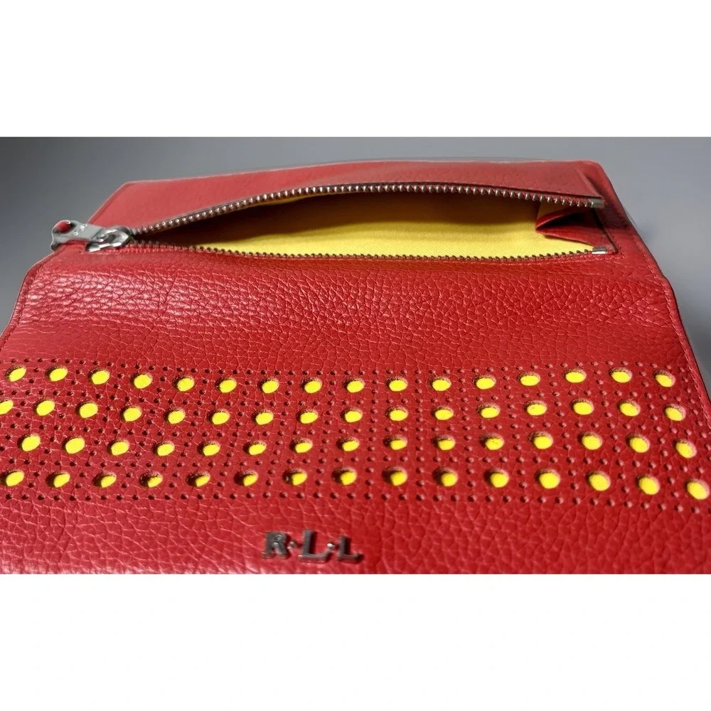 Lauren Ralph Lauren Leather Leighton Collection Wallet. Red/Yellow.